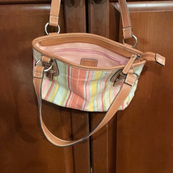 Fossil Striped Multi Colored Leather And Canvas Short Shoulder Bag - Picture 8 of 11